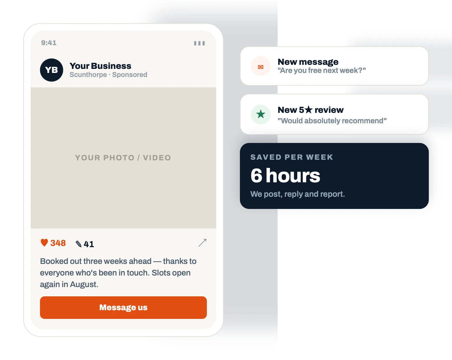 Social media management for Nottingham businesses: sponsored post with strong engagement, new messages and 5-star reviews, saving 6 hours a week with Design Lincs.