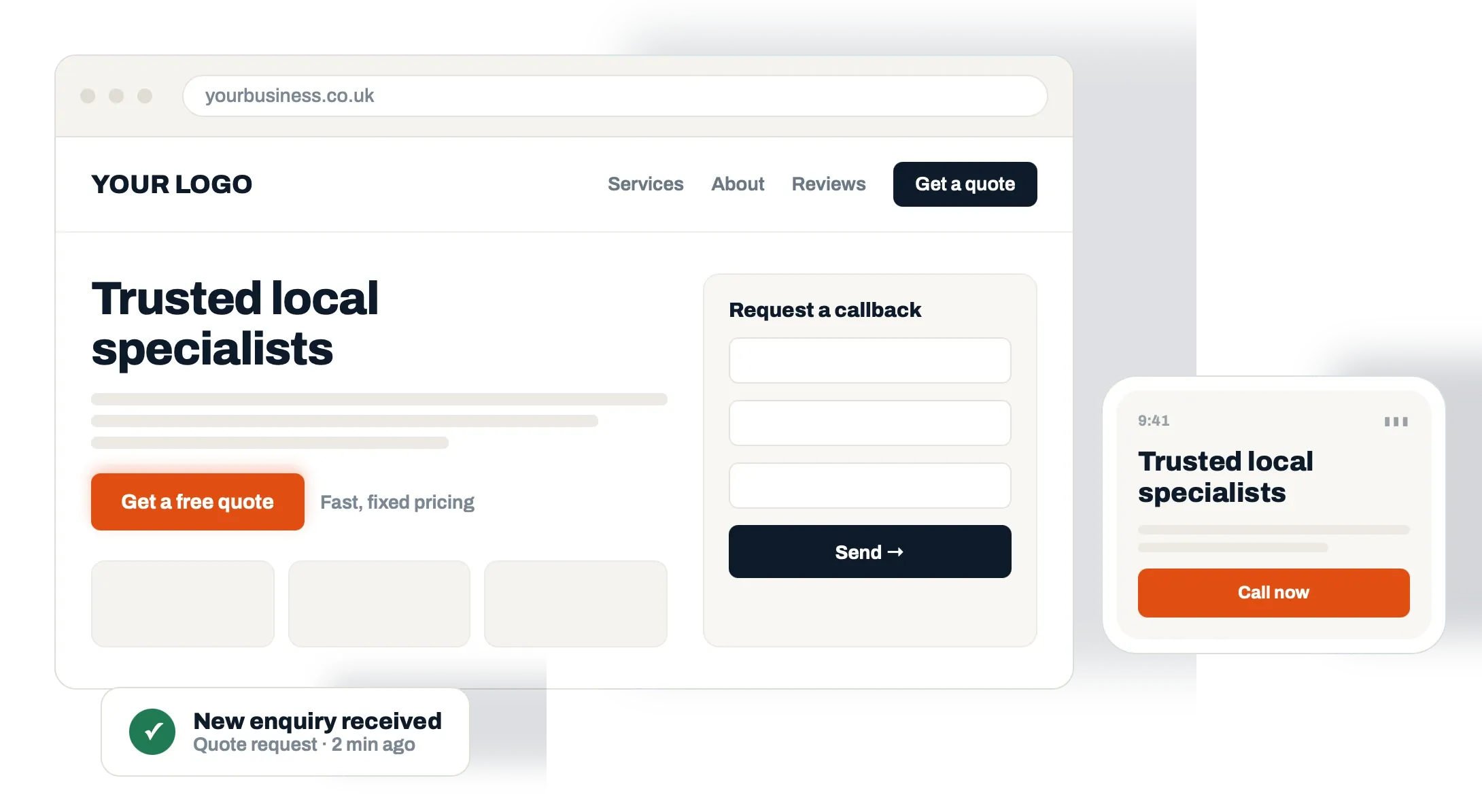 Web design for Beverley: conversion-focused website for a trusted local specialist with callback form and mobile call-to-action, built by Design Lincs.