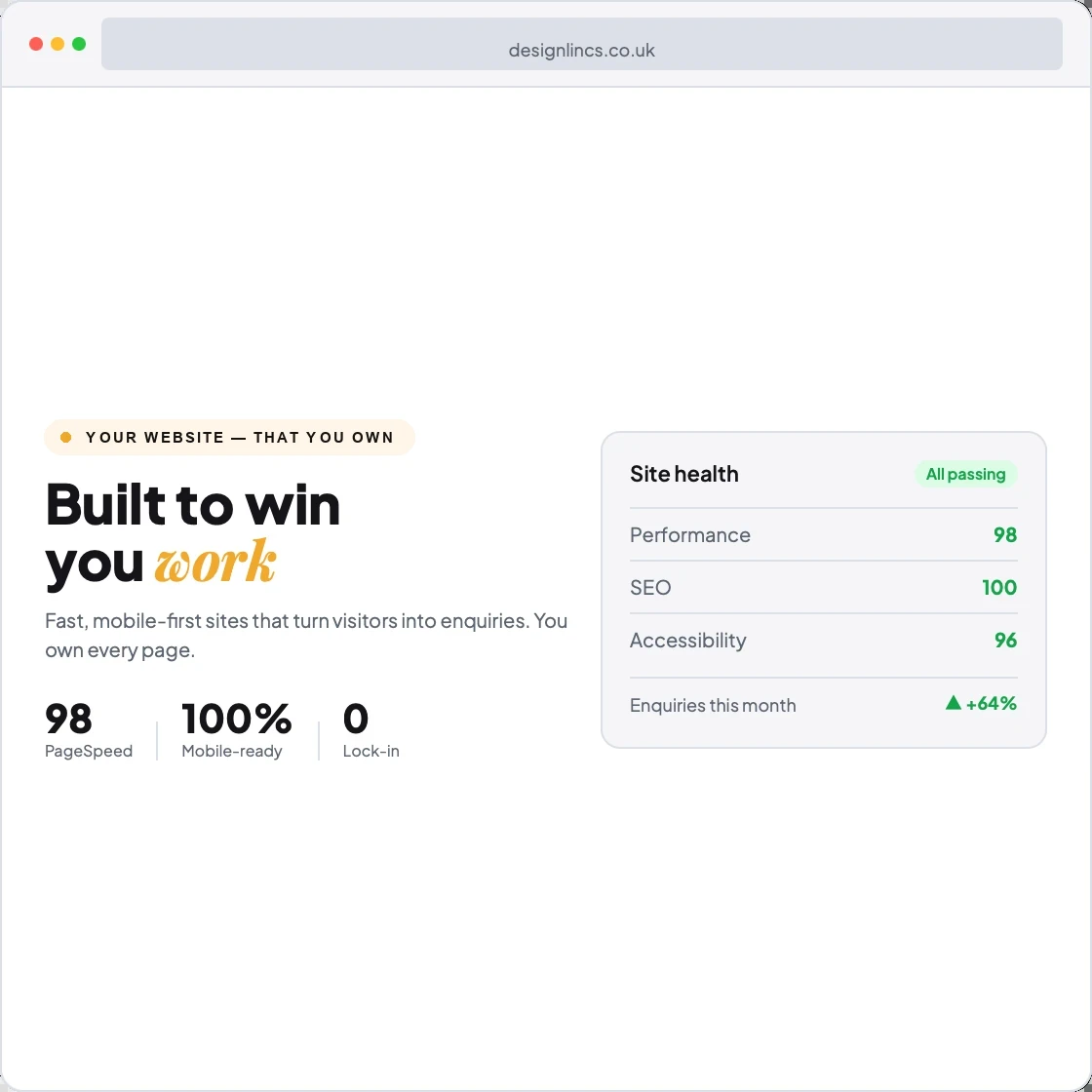 Fast, hand-coded website by Design Lincs SEO & Web Design in Scunthorpe with a 100 PageSpeed score